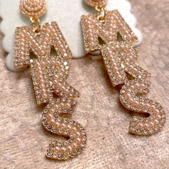 Brand New Piper K MRS Rhinestone Cultured Pearl Drop Earrings Wedding Bride - Picture 5 of 10